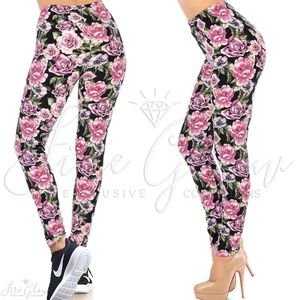 Softest lux stretchy black floral printed leggings